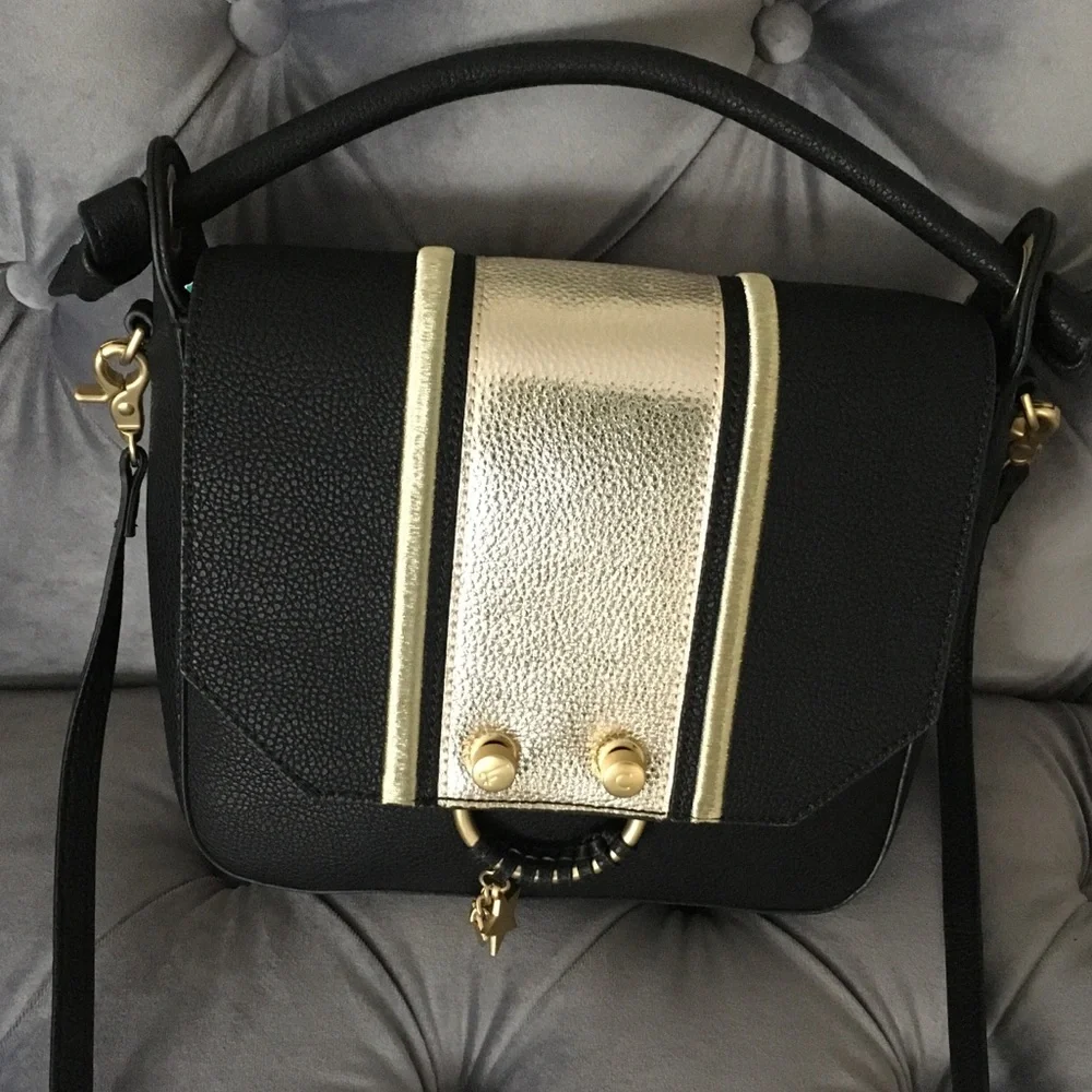 Foley + Corinna NWOT!!!! REESE SATCHEL/ CROSSBODY IN BLACK STRIPE - Picture 1 of 10